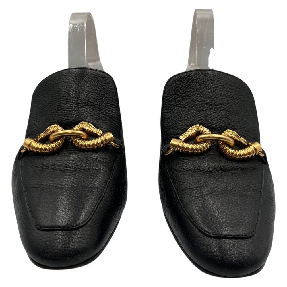 Tory Burch Jessa Chain Pebbled Leather Backless Loafers Mules Clogs Black Sz 9M - Picture 2 of 9